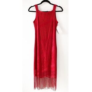 Deadstock 90s Crochet Lace Fringe Cherry Red Dress‎ S Valentine’s Day Swiftie